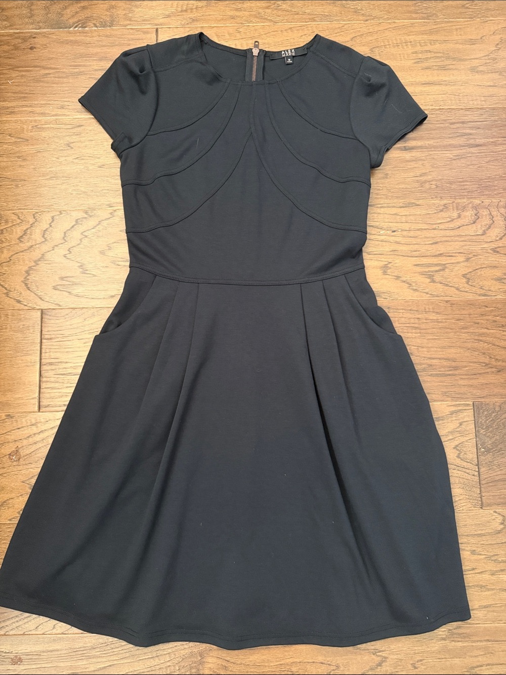 Alex Marie Black Short Sleeve Fit & Flare A-Line Pocket Dress Sz M